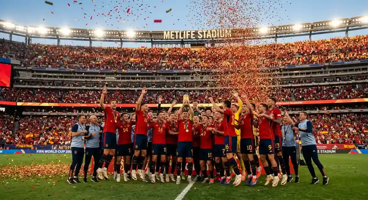 Hiszpański zawodnik Ferran Torres zdobywa zwycięską bramkę w finale Mundialu 2026 przeciwko Argentynie na MetLife Stadium