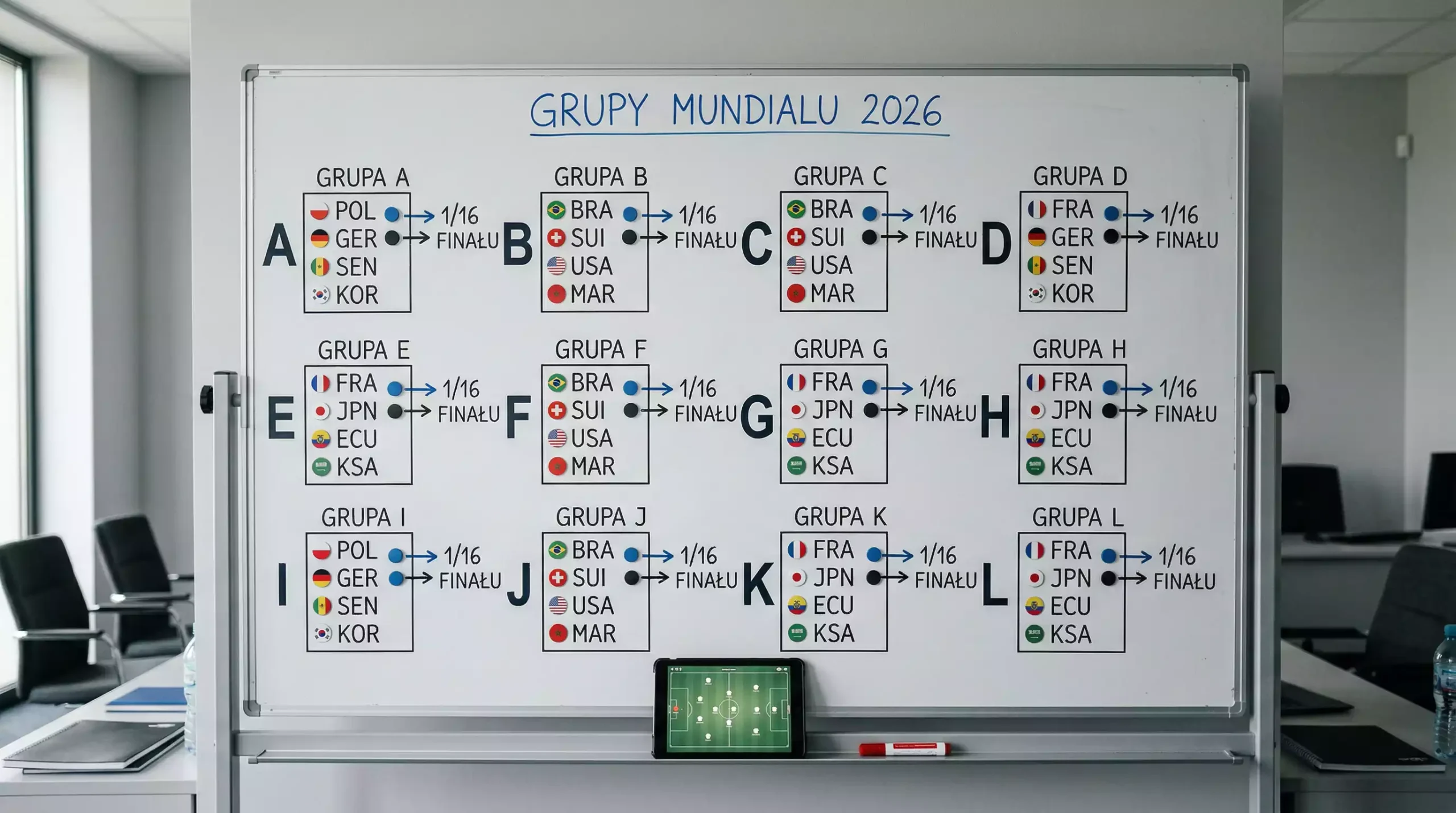 Przegląd wszystkich 12 grup Mistrzostw Świata 2026 ze składami drużyn i prognozami awansu