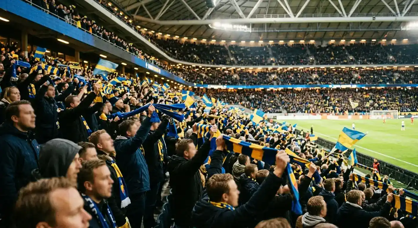 Kibice z szalikami na trybunach stadionu podczas wieczornego meczu Mundialu 2026